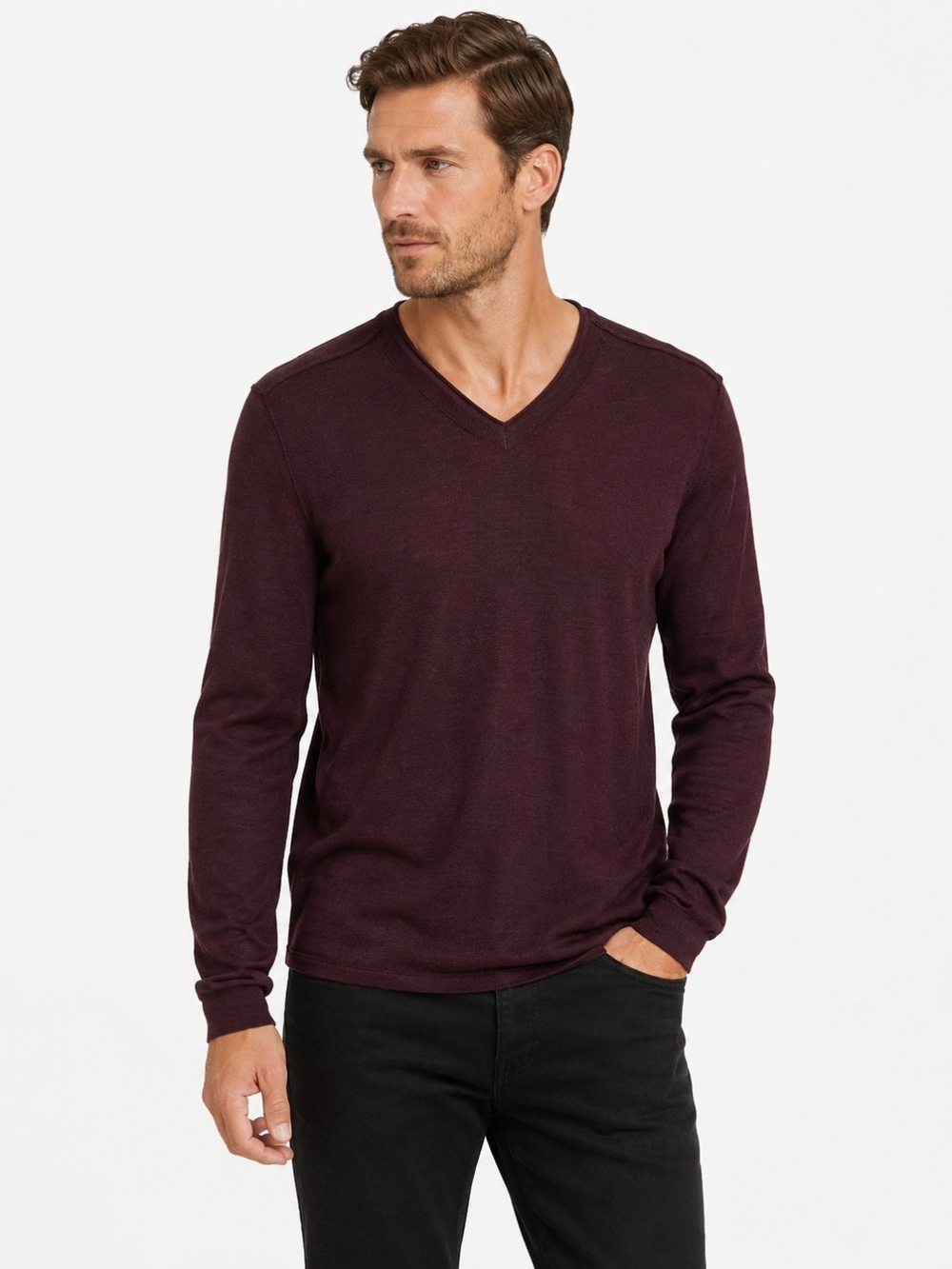 John Varvatos USA Men’s XL Merino Wool Blend Burgundy V-Neck Sweater